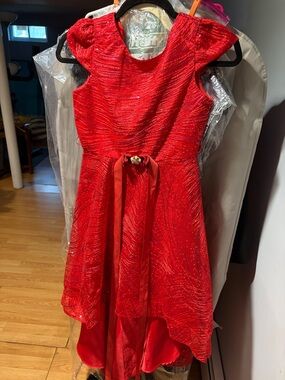 Rare Editions Red Sparkle High-Low Party Dress